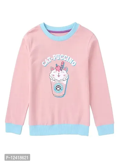 CuB McPAWS be curious Girls Cotton Round Neck Sweatshirt (GW21SWT103_Cute Pink_6 Years-7 Years)
