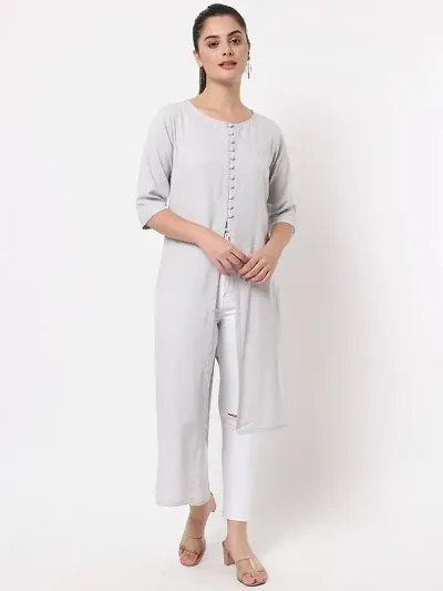 Women Blend Solid Straight High Low Light Kurta