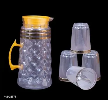 Water Jug With Lid  4 Glass Transparent Crystal Clear Sturdy Glass Jug, Pitcher For Hot Water, Iced Tea, Juice, Cocktail, Mocktail, Beverages, For Dining Table (1.4 L)-Transparenet