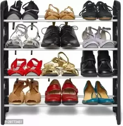 Ez Deal Store Plastic Shoe Stand (Black, Silver, 4 Shelves, Diy(Do-It-Yourself))-thumb0