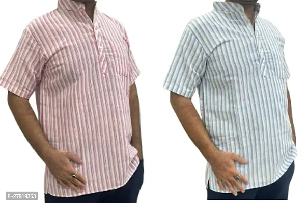 Reliable Multicoloured Khadi Cotton Striped Kurta For Men Pack Of 2-thumb0