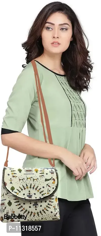 Women's Side cross body Sling Bag with Flap & Tassel , Adjustable strap ( Off White )-thumb5