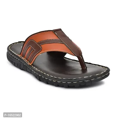 Stylish Tan Synthetic Leather Solid Thong Flip-Flops For Men