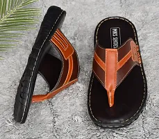 Stylish Brown Synthetic Leather Solid Thong Flip-Flops For Men-thumb4