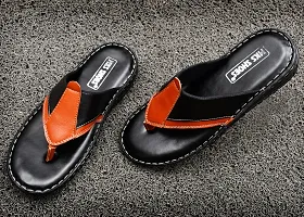Stylish Black Synthetic Leather Solid Thong Flip-Flops For Men-thumb4