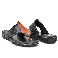 Stylish Black Synthetic Leather Solid Thong Flip-Flops For Men-thumb2