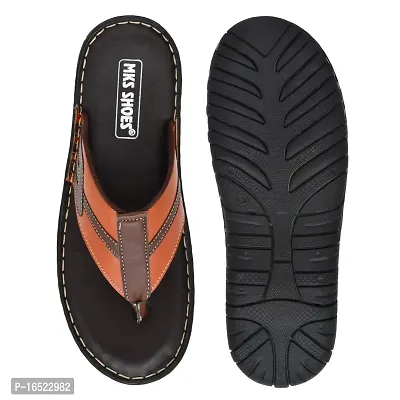 Stylish Tan Synthetic Leather Solid Thong Flip-Flops For Men-thumb4