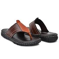 Stylish Brown Synthetic Leather Solid Thong Flip-Flops For Men-thumb2