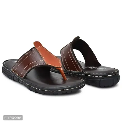 Stylish Brown Synthetic Leather Solid Thong Flip-Flops For Men-thumb3