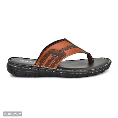 Stylish Tan Synthetic Leather Solid Thong Flip-Flops For Men-thumb3
