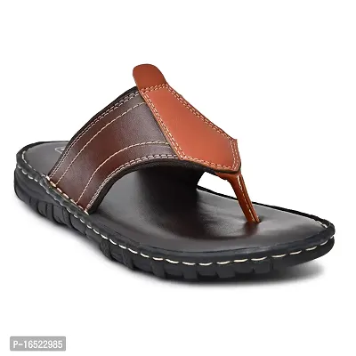 Stylish Brown Synthetic Leather Solid Thong Flip-Flops For Men-thumb0