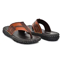 Stylish Tan Synthetic Leather Solid Thong Flip-Flops For Men-thumb1