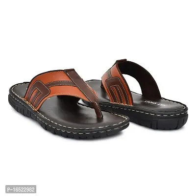 Stylish Tan Synthetic Leather Solid Thong Flip-Flops For Men-thumb2