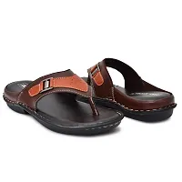 Stylish Brown Synthetic Leather Solid Thong Flip-Flops For Men-thumb2