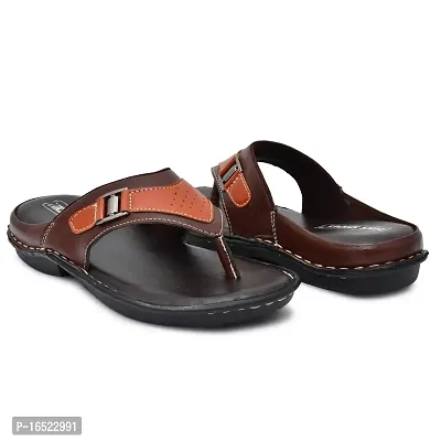 Stylish Brown Synthetic Leather Solid Thong Flip-Flops For Men-thumb3