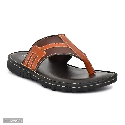 Stylish Brown Synthetic Leather Solid Thong Flip-Flops For Men