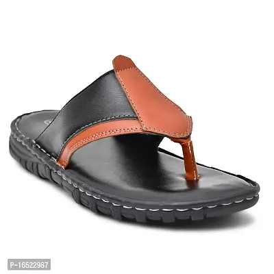 Stylish Black Synthetic Leather Solid Thong Flip-Flops For Men