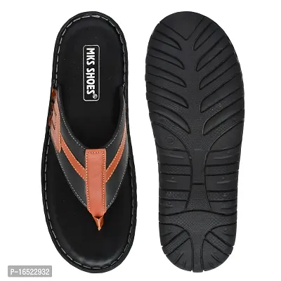 Stylish Black Synthetic Leather Solid Thong Flip-Flops For Men-thumb4