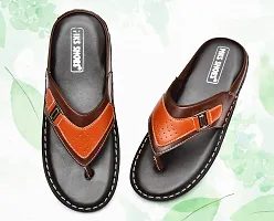 Stylish Brown Synthetic Leather Solid Thong Flip-Flops For Men-thumb4