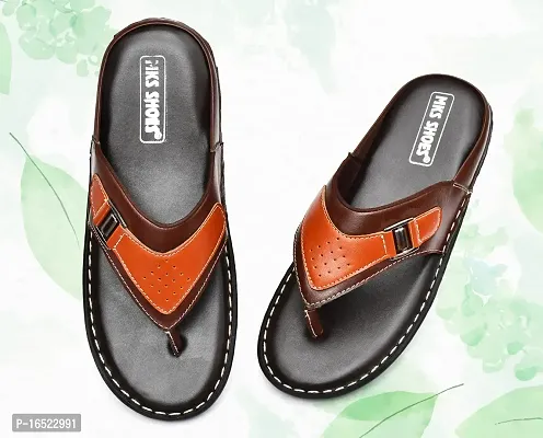 Stylish Brown Synthetic Leather Solid Thong Flip-Flops For Men-thumb5