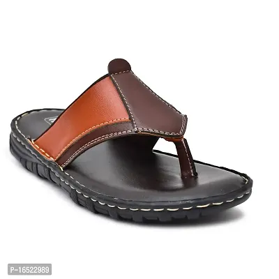 Stylish Tan Synthetic Leather Solid Thong Flip-Flops For Men