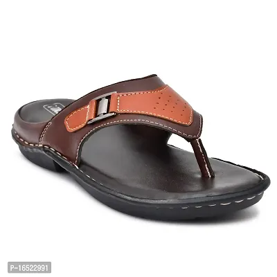 Stylish Brown Synthetic Leather Solid Thong Flip-Flops For Men