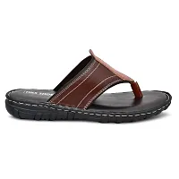 Stylish Brown Synthetic Leather Solid Thong Flip-Flops For Men-thumb1