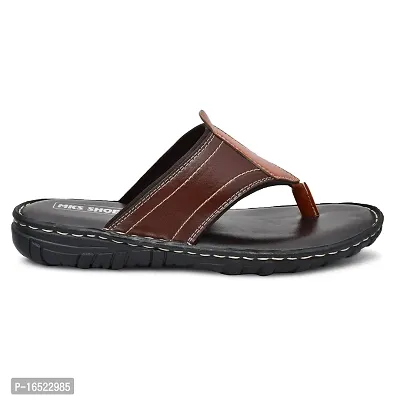 Stylish Brown Synthetic Leather Solid Thong Flip-Flops For Men-thumb2