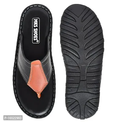 Stylish Black Synthetic Leather Solid Thong Flip-Flops For Men-thumb4