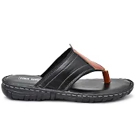 Stylish Black Synthetic Leather Solid Thong Flip-Flops For Men-thumb1