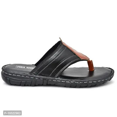 Stylish Black Synthetic Leather Solid Thong Flip-Flops For Men-thumb2
