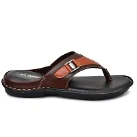 Stylish Brown Synthetic Leather Solid Thong Flip-Flops For Men-thumb1