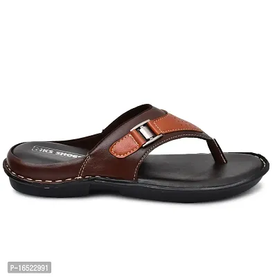 Stylish Brown Synthetic Leather Solid Thong Flip-Flops For Men-thumb2