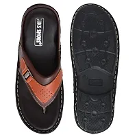 Stylish Brown Synthetic Leather Solid Thong Flip-Flops For Men-thumb3