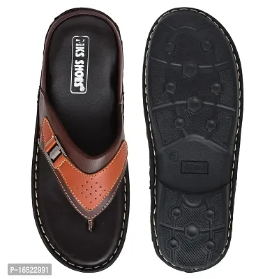 Stylish Brown Synthetic Leather Solid Thong Flip-Flops For Men-thumb4