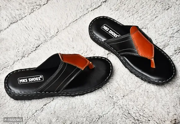 Stylish Black Synthetic Leather Solid Thong Flip-Flops For Men-thumb5