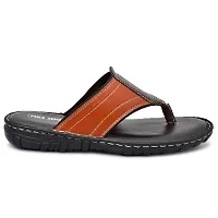 Stylish Tan Synthetic Leather Solid Thong Flip-Flops For Men-thumb1