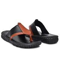 Stylish Black Synthetic Leather Solid Thong Flip-Flops For Men-thumb2