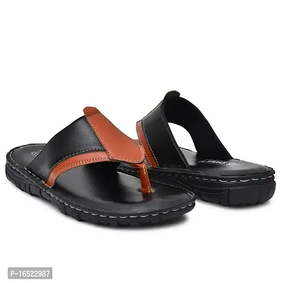 Stylish Black Synthetic Leather Solid Thong Flip-Flops For Men-thumb3