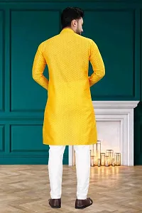 Men's Jacquard Yellow Straight Kurta Payjama set-thumb2