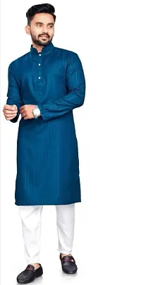 Men's Cotton Blend Multicolor Straight Kurta set-thumb1