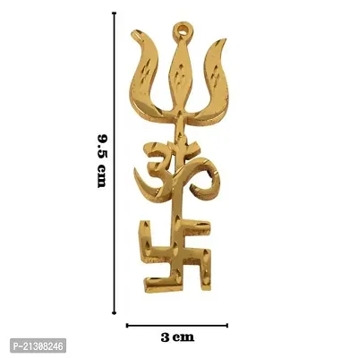 Brass Swastik Om Trishul Wall Hanging Vastu Trishakti Yantra Home/Office-thumb2