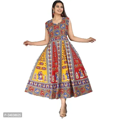 Stylish Multicoloured Cotton Printed Stitched Gown For Women-thumb0