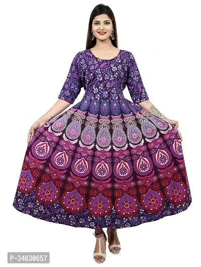 Stylish Purple Cotton Printed Stitched Gown For Women-thumb0