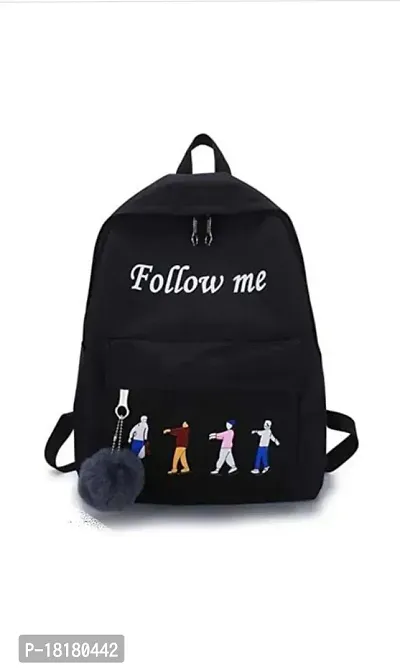Casual Backpacks for Women, 14 inch, Stylish and Trendy College backpacks for girls, Water Resistant and Lightweight Bags (BLACK  FOLLOW ME )-thumb0