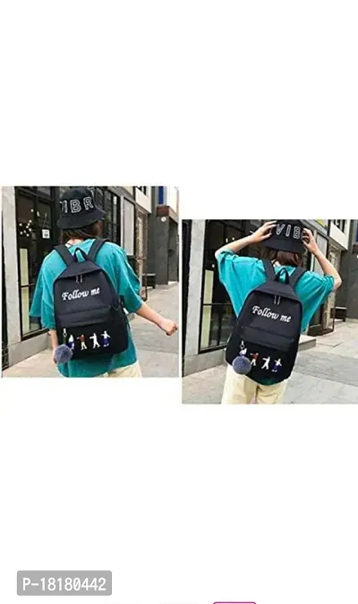 Casual Backpacks for Women, 14 inch, Stylish and Trendy College backpacks for girls, Water Resistant and Lightweight Bags (BLACK  FOLLOW ME )-thumb2