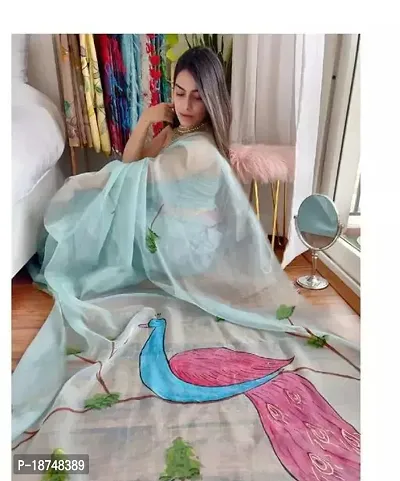 Beautiful Organza Printed Women Saree with Blouse piece