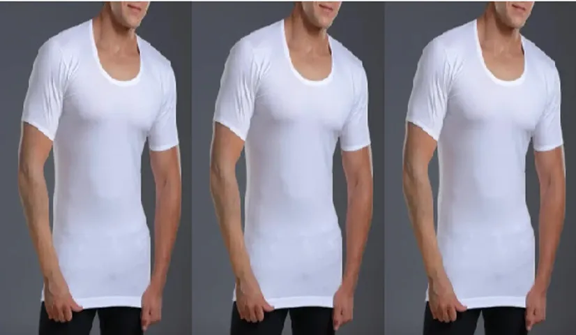 Modern Styling Plain White Cotton Half Sleeve Vests