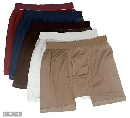 Pack of 5 - Men's Plain Cotton Long Trunk Underwear-thumb0