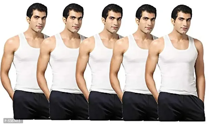 PACK OF 5 - Men's Soft Combed Cotton White RN Vests